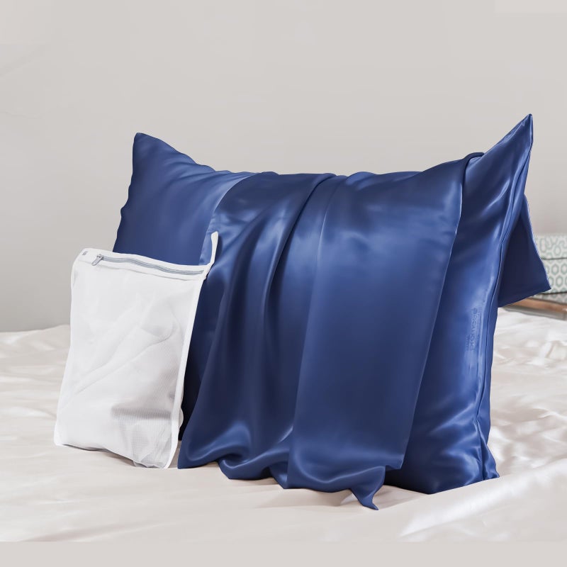 PROMEED 100% Mulberry Silk Pillowcase for Hair and Skin - Allergen Resistant Both Sides 23 Momme 1400 TC Silk Bed Pillow Cases with Hidden Zipper, 1PC (Standard 20""x26"", Navy) - Image 1